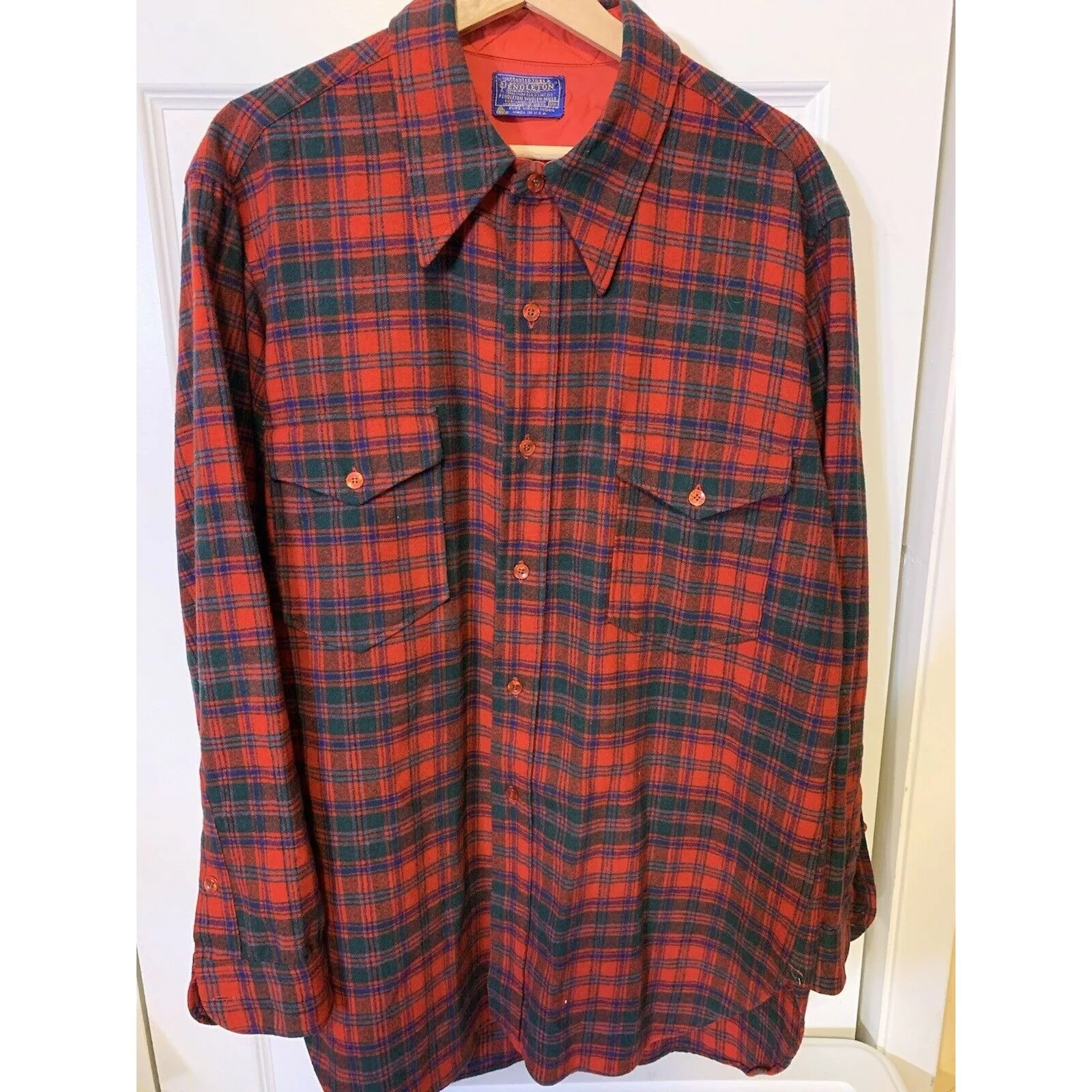 Pendleton Shirts Button Ups Vintage Pendleton Men’s 17 1/2 Red Plaid Virgin Wool Shirt U