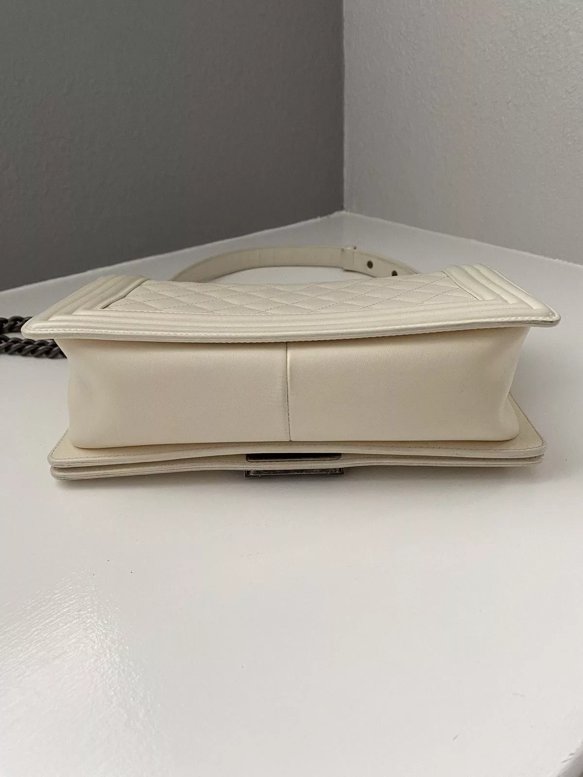 Chanel Shoulder Bags Authentic Chanel Medium Boy Quilted Bag White