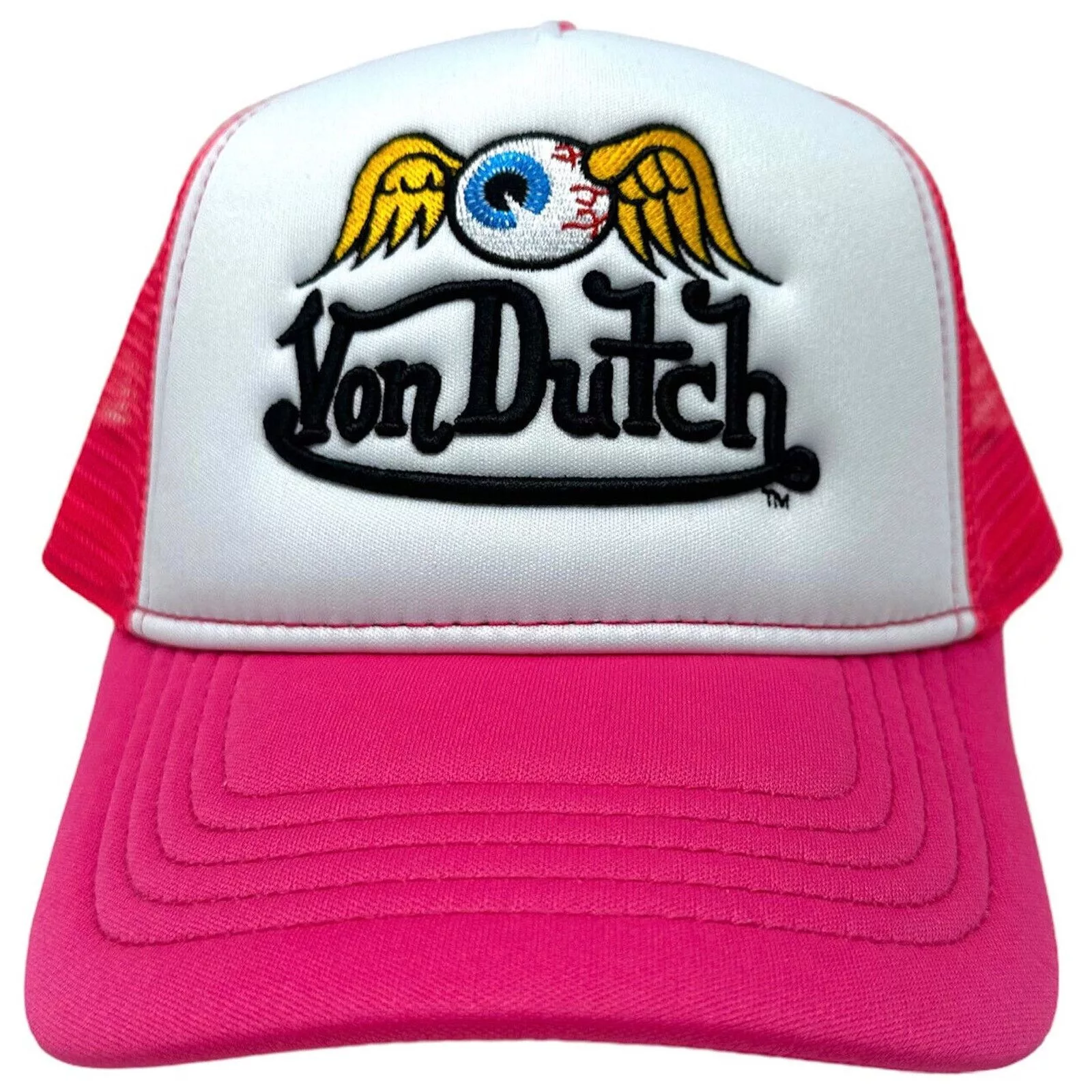 Von Dutch Hats Von Dutch Trucker Hat Hot Pink Flying Eyeball Wordmark Cap