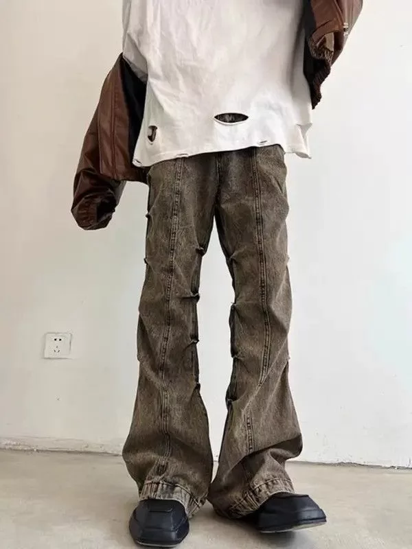 Jean Denim Vintage brown washed distressed micro-flared jeans Avant-Garde