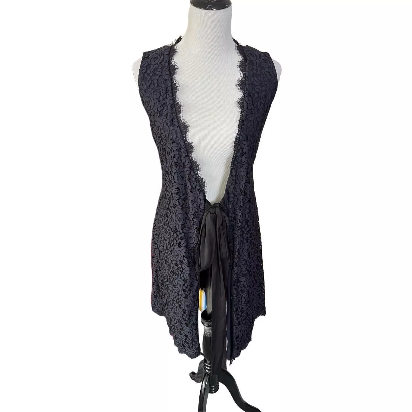 Diane von Furstenberg Vests Diane Von Furstenberg Sleeveless Overlay Black Cover Vest Si