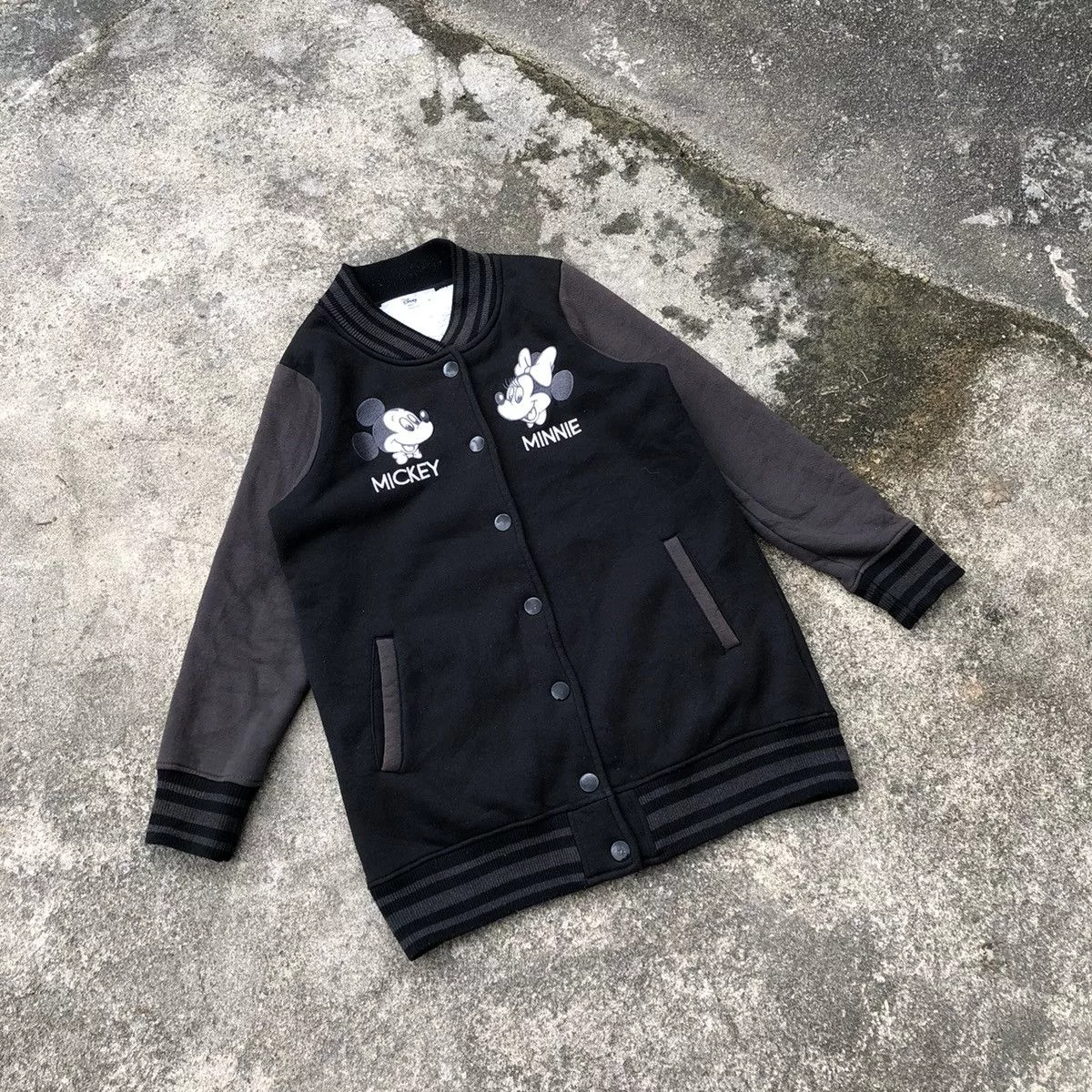 Disney Jackets Disney × Mickey Mouse Rare Disney Mickey And Minnie Mouse Big Print Varsity Jacket Black Vintage