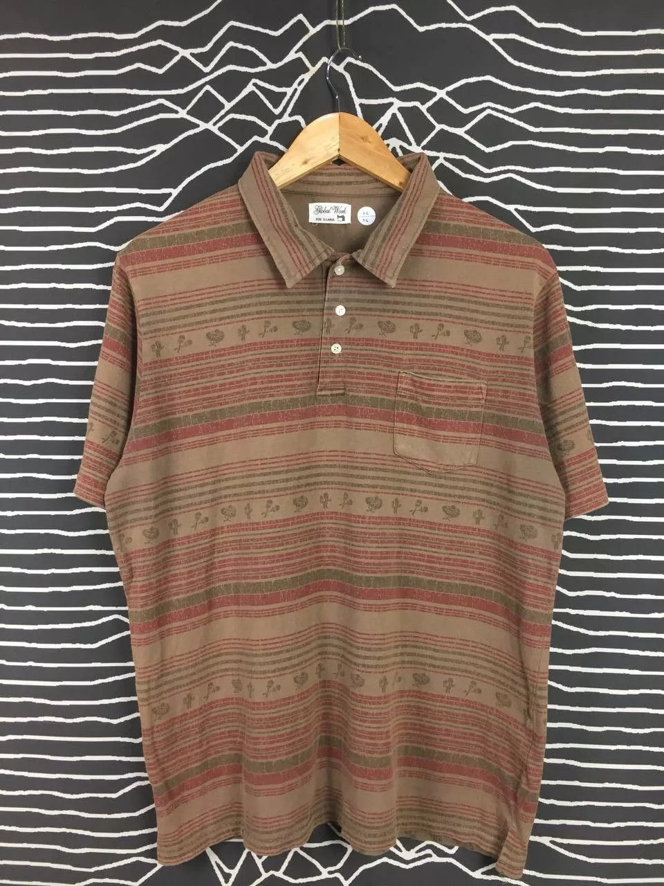 Global Work Polos Global Work × Japanese Brand Global Work Aztec Native Patterned Polo Tee Brown Streetwear