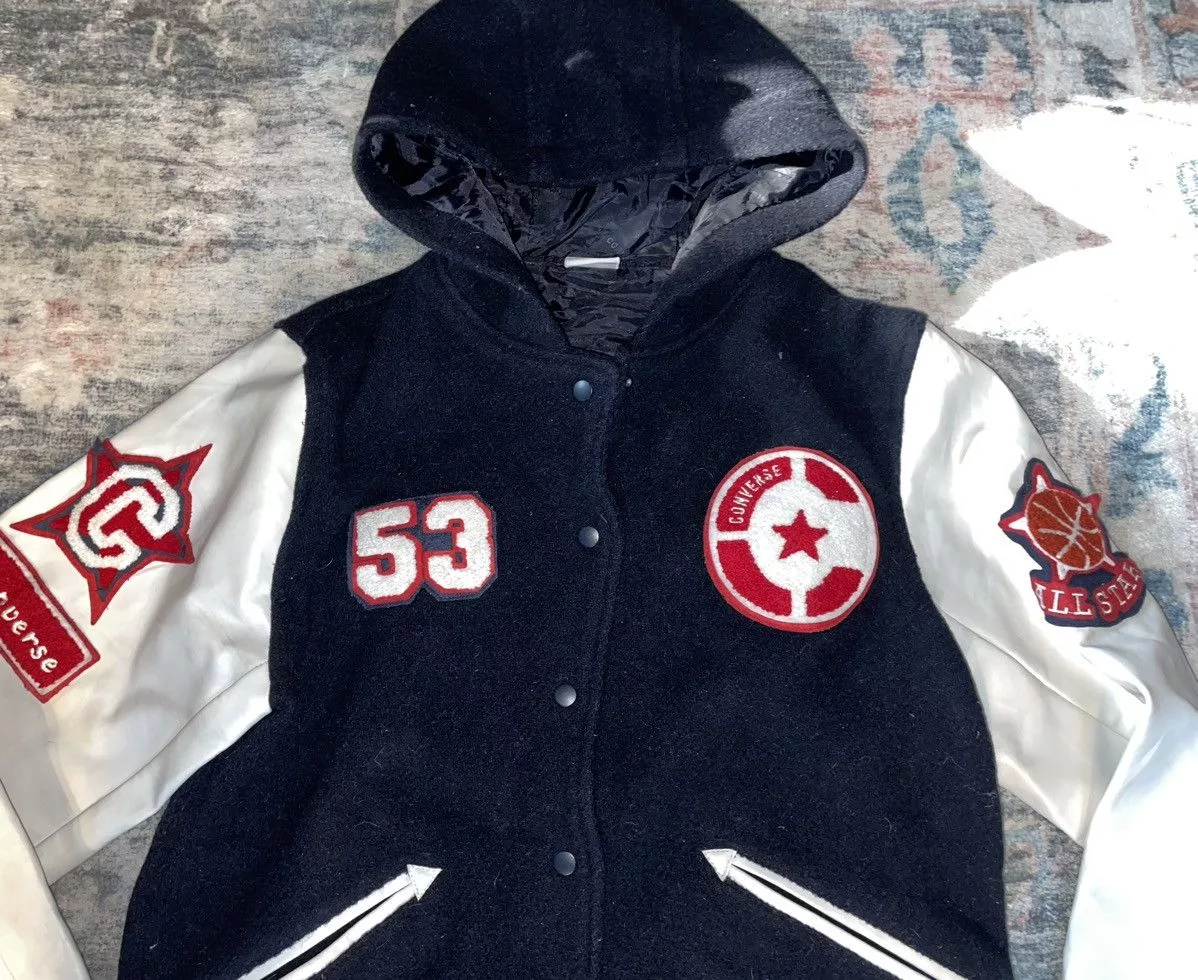 Converse Bombers Vintage Converse hooded Varsity Jacket Blue