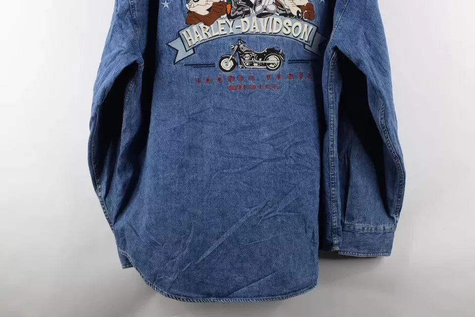 Harley Davidson Shirts Button Ups Harley Davidson × Vintage Vintage 90s Harley Davidson x Looney Tunes Button Shirt Blue