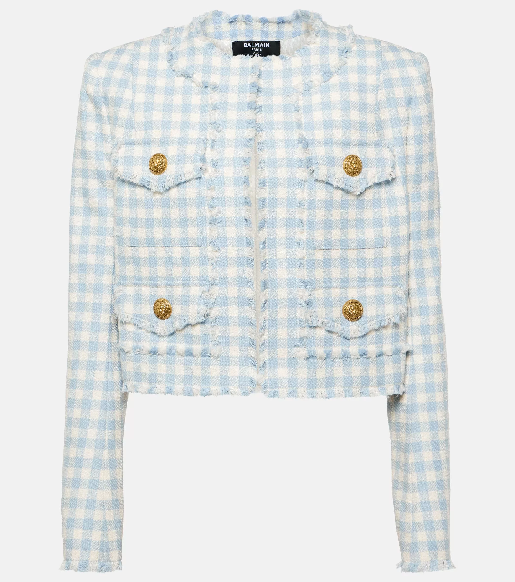 Balmain Jackets Balmain o1w1db10624 Collarless Vichy Jacket in White