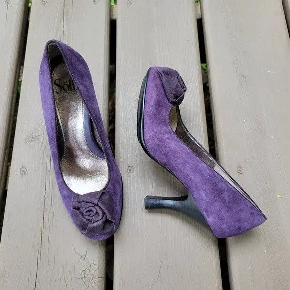 Other Heels Other Sofft Fiorella Purple Suede Leather 3D Floral Flower Vamp St