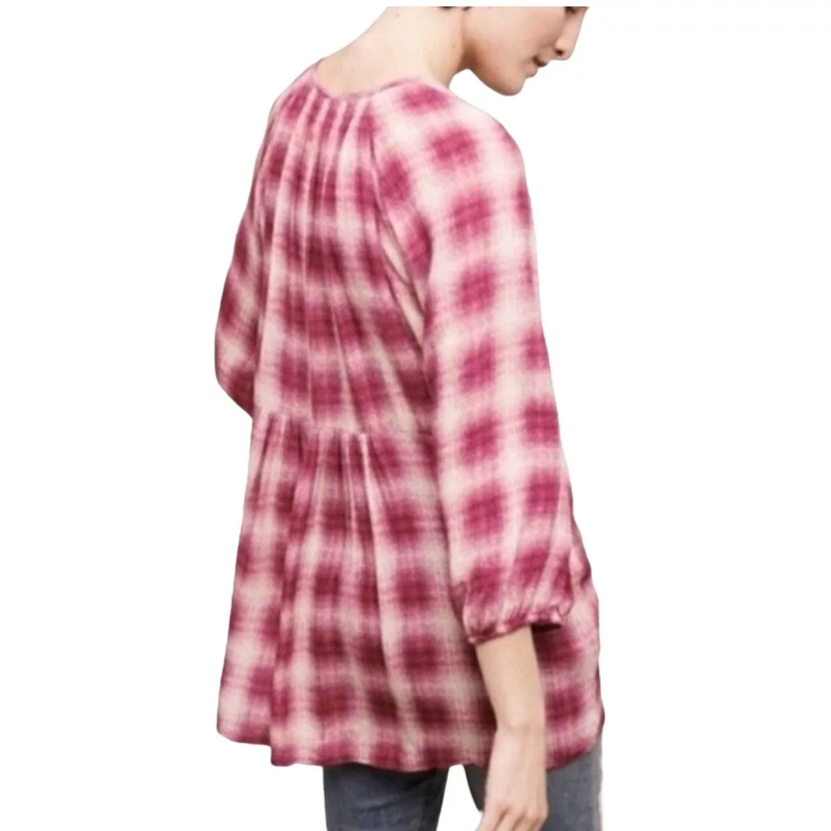 Anthropologie Blouses Anthropologie Maeve plaid peplum top Pink