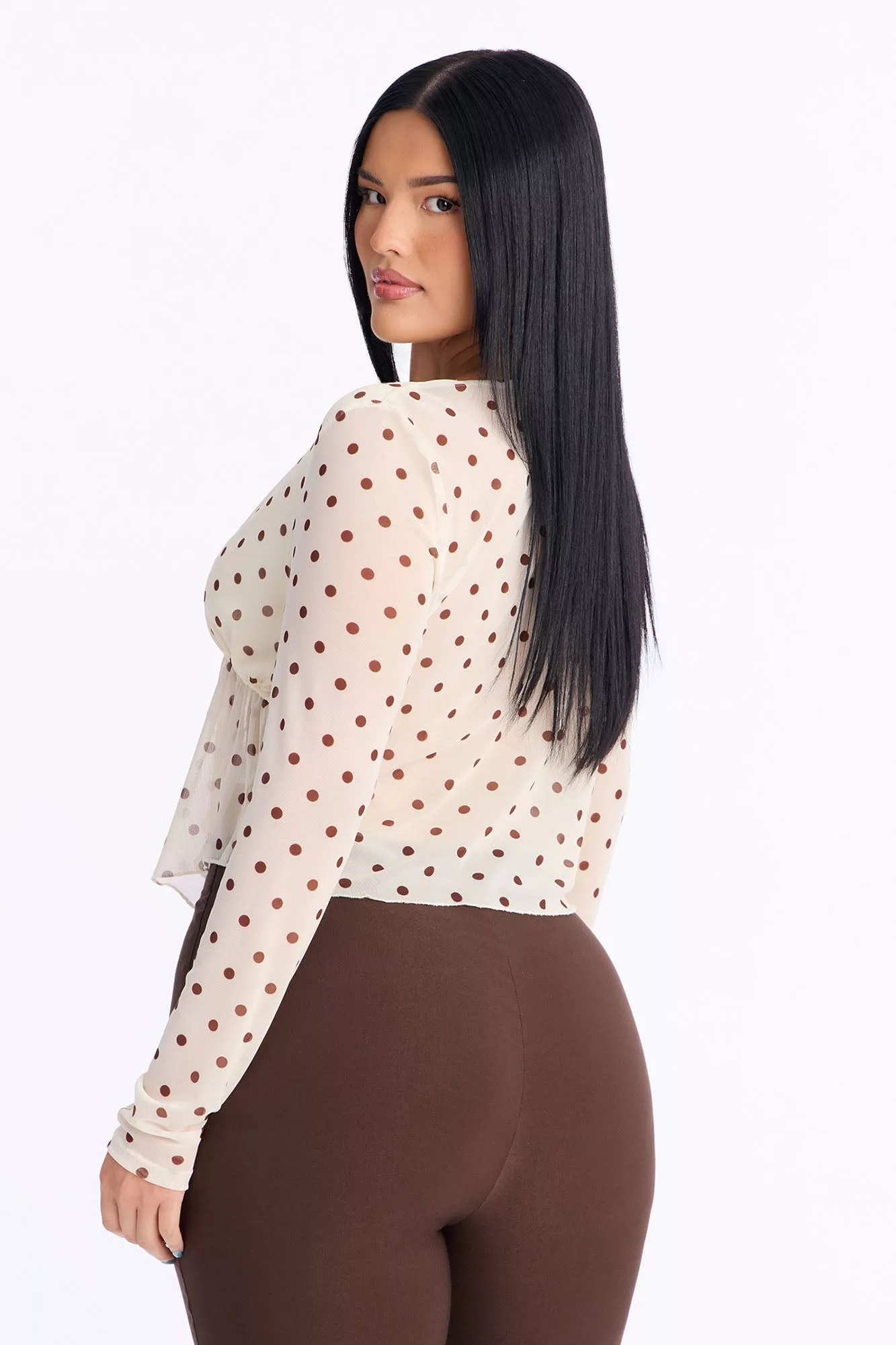 Melissa Polka Dot Ruffle Mesh Flyaway Top - Cream/combo