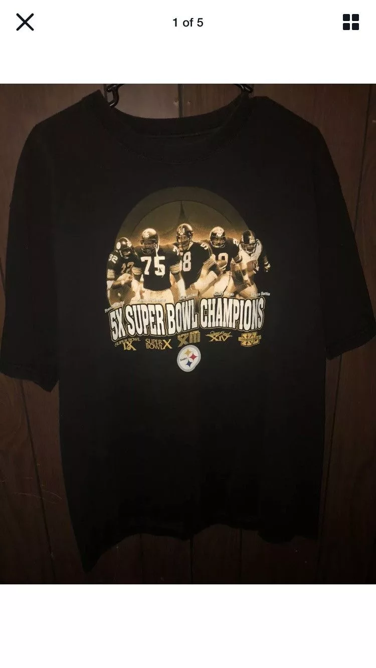 NFL Short Sleeve T Shirts NFL × Reebok × Vintage Vintage Steeler 5x Super Bowl Champions Tshirt Black