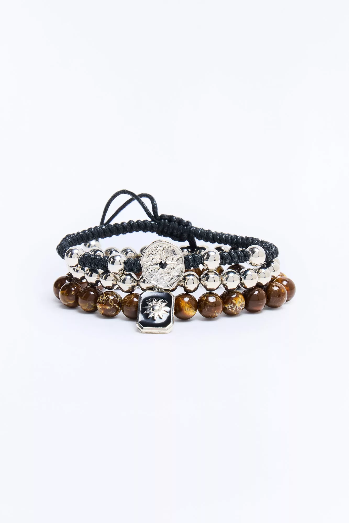 Compass Beaded Bracelet Set - Silver