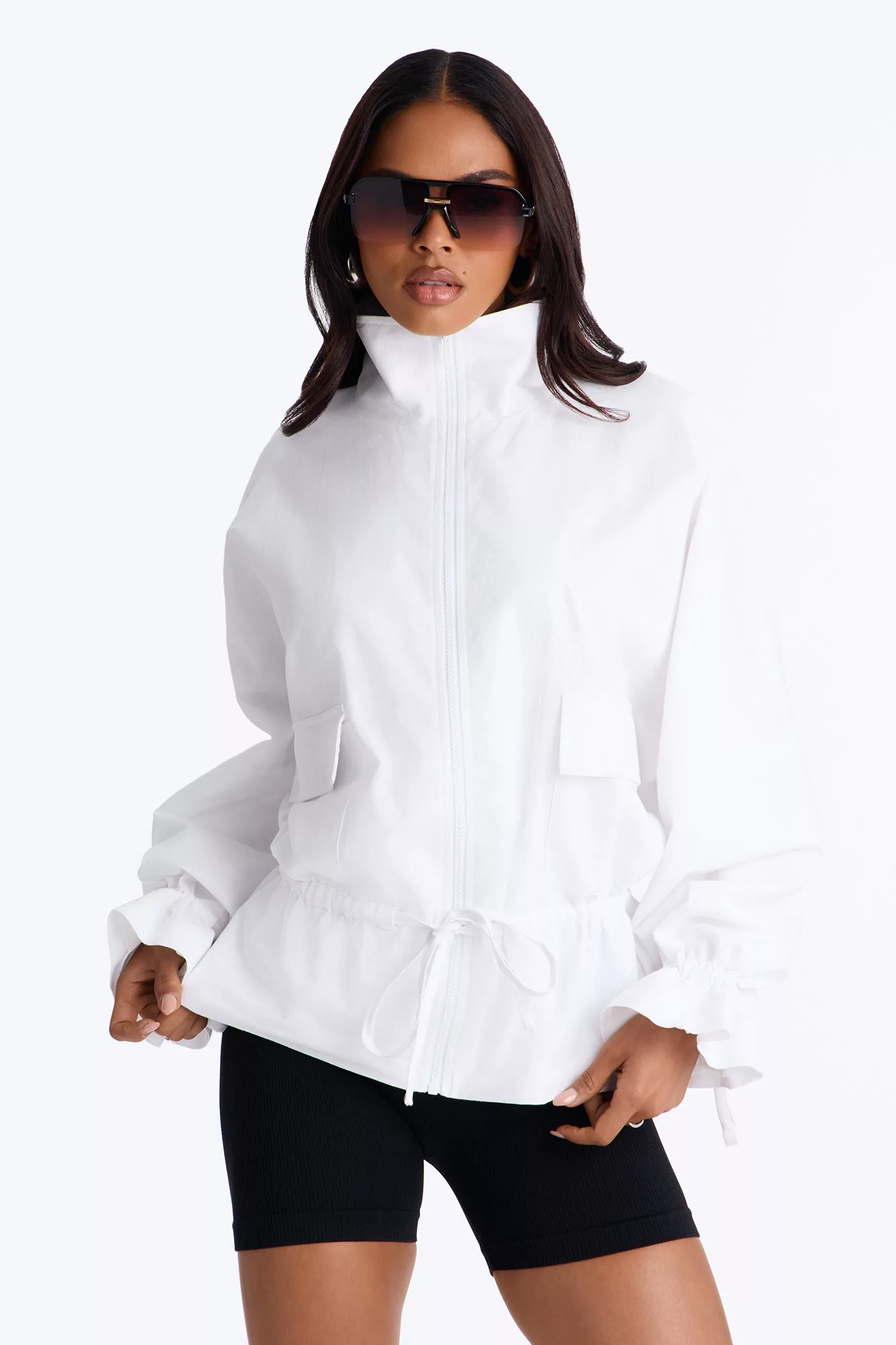 Effortless Linen Funnel Neck Anorak Jacket - White