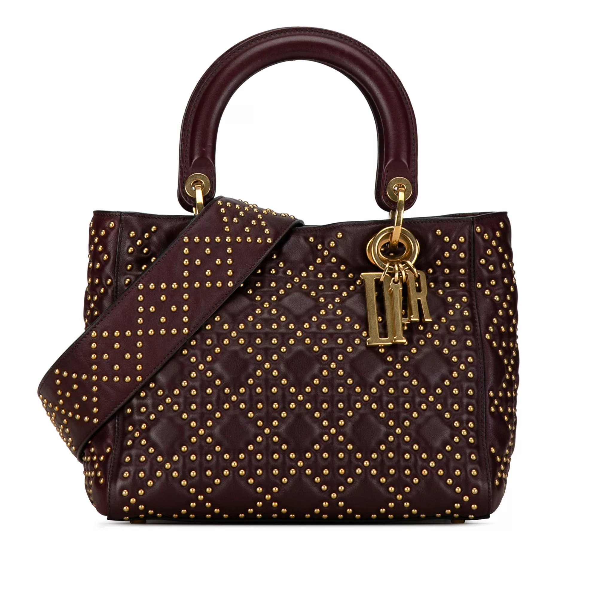 Dior Messengers Satchels Dior Medium Lambskin Cannage Studded Supple Lady Dior Red