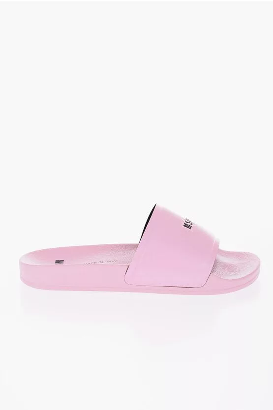 MSGM Slip Ons MSGM og1mm0724 Solid Contrasting Logo Sliders in Pink