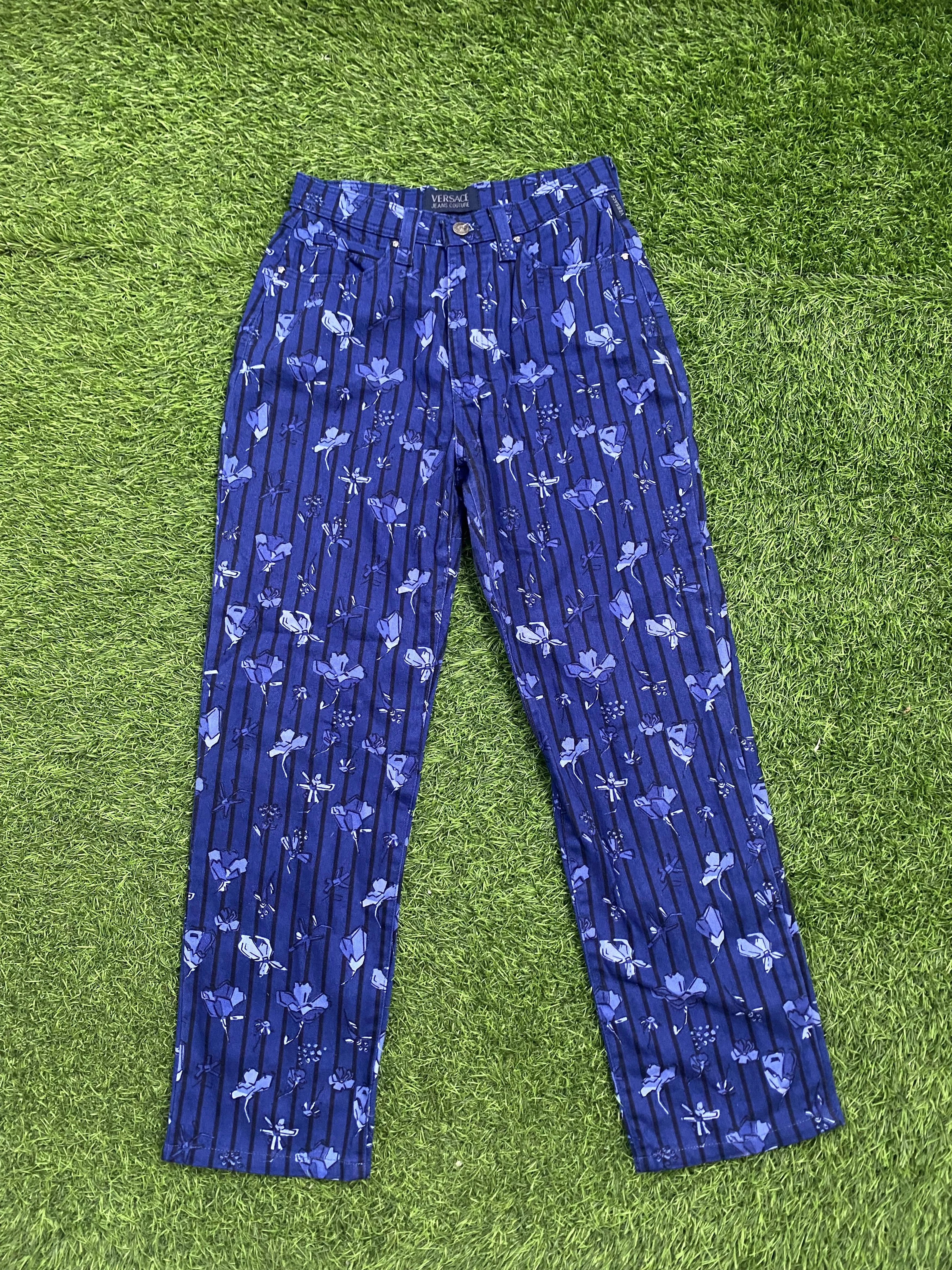 Versace Pants Versace × Versace Jeans Couture Vintage Versace Jeans Couture Stripped Flower HW Pants Blue