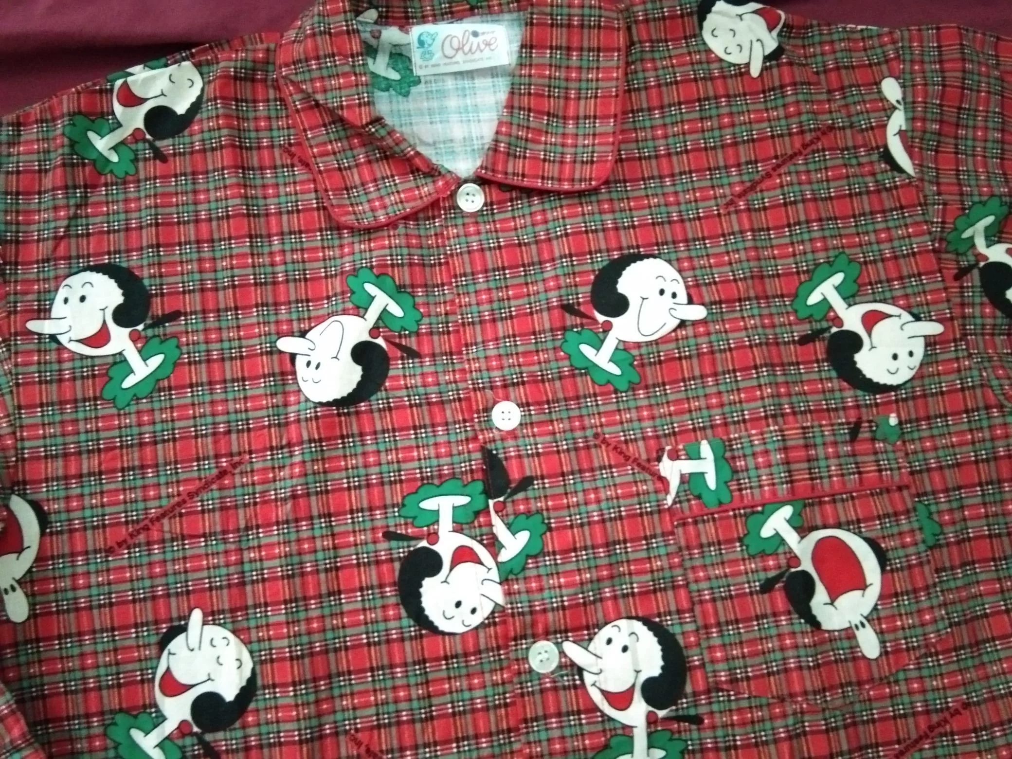 Cartoon Network Shirts Button Ups Cartoon Network × Vintage NOS Deadstock VTG Olive Popeye night shirt pajama Red