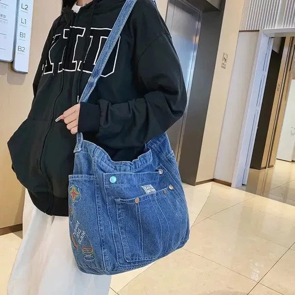 Japanese Brand Shoulder Bags Japanese Brand Denim Ladies Bag Blue Streetwear