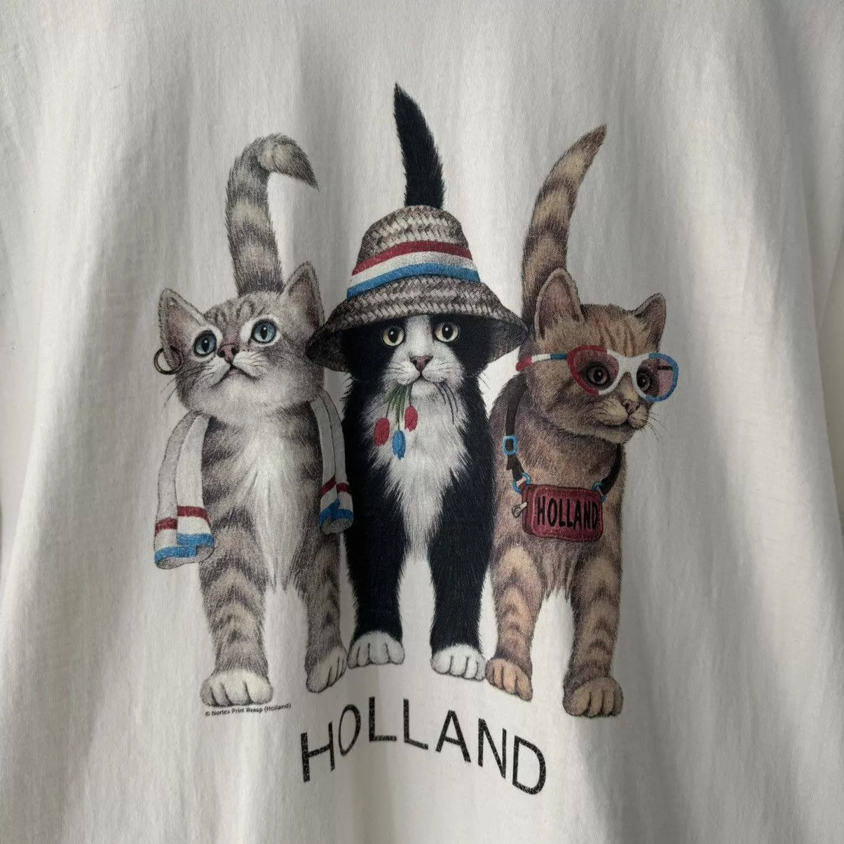 Vintage Short Sleeve T Shirts Vintage Holland Cats Tee White