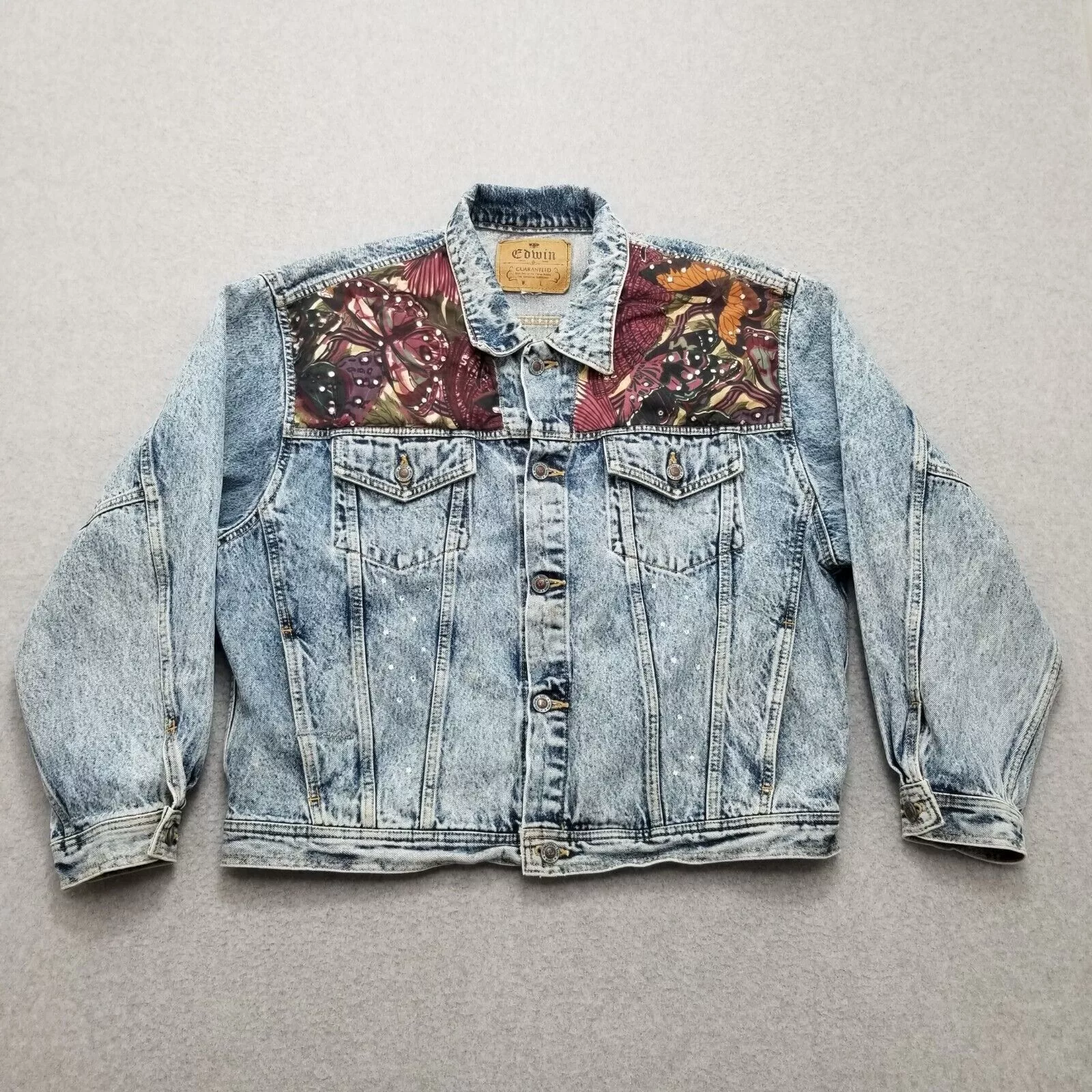 Other Denim Jackets Other Edwin Jean Jacket Womens Large Blue Denim Pockets Stones