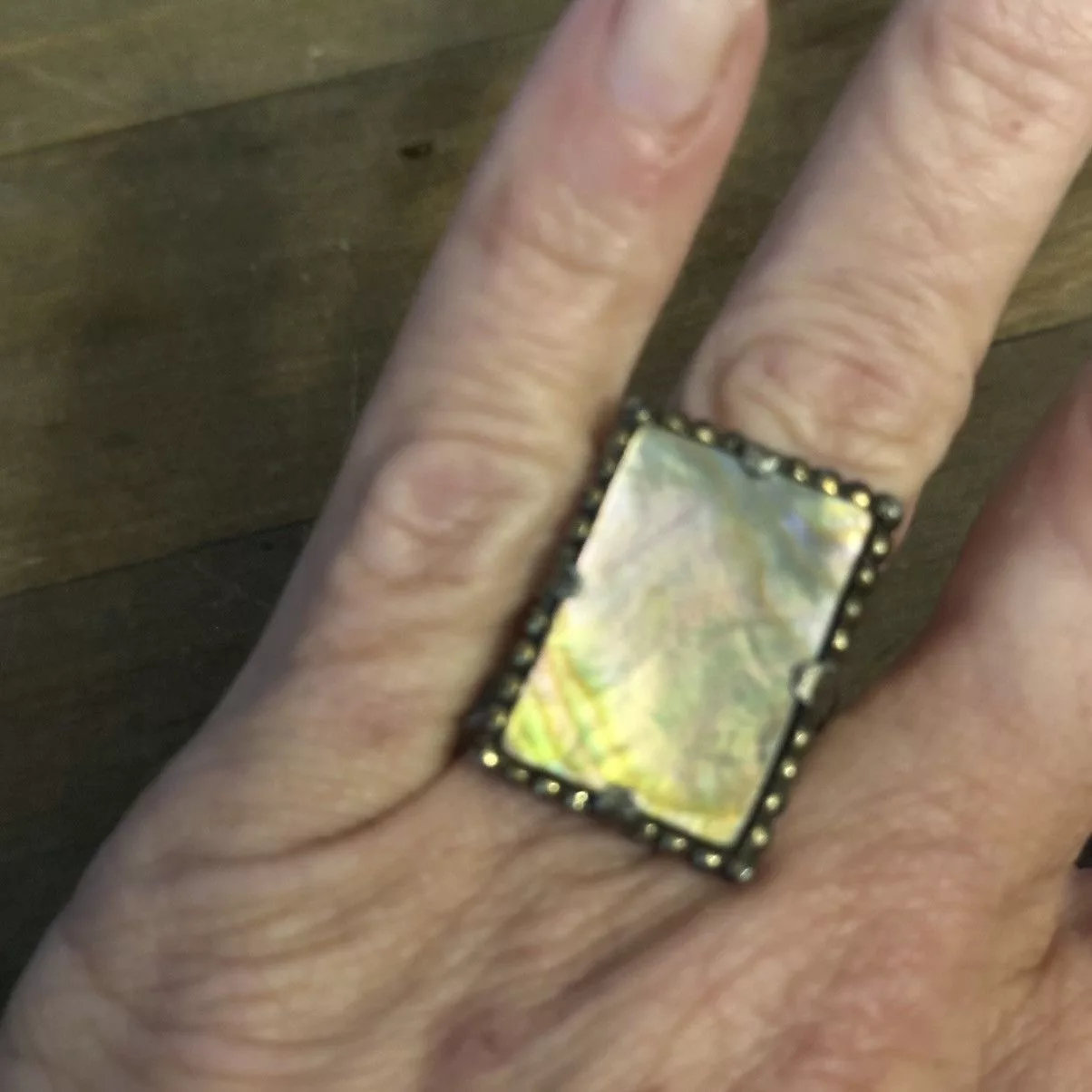 Vintage Rings Vintage rectangular abalone adjustable ring Silver