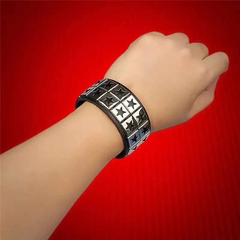 Other Jewelry Watches Other Double Stars Pu Leather Wristbands Bracelet Black Streetwear