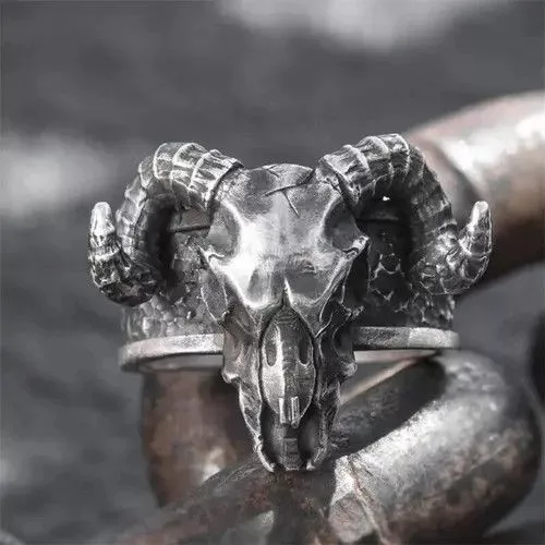 Jewelry Rings Jewelry Vintage Retro Punk Skull Devil Horn Rings Silver Streetwear