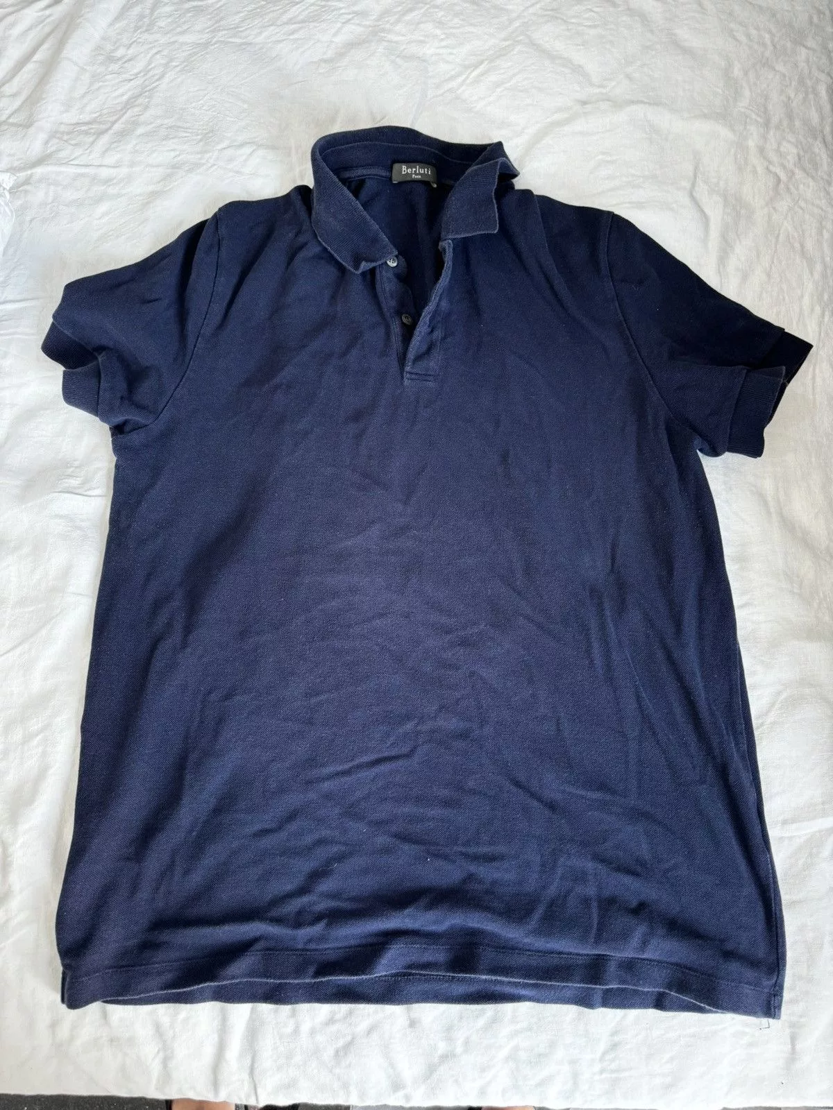 Berluti Polos Berluti navy polo with leather detailing Blue