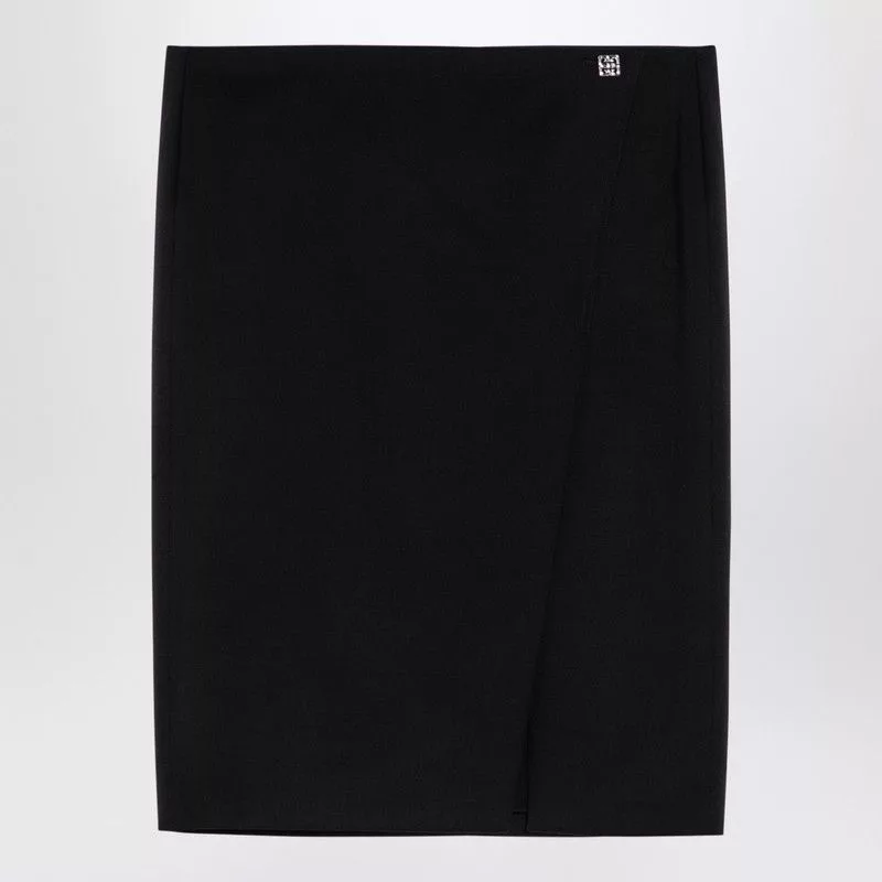 Givenchy Midi Skirts Givenchy Black Wool Skirt With Metal Button 4G Multi