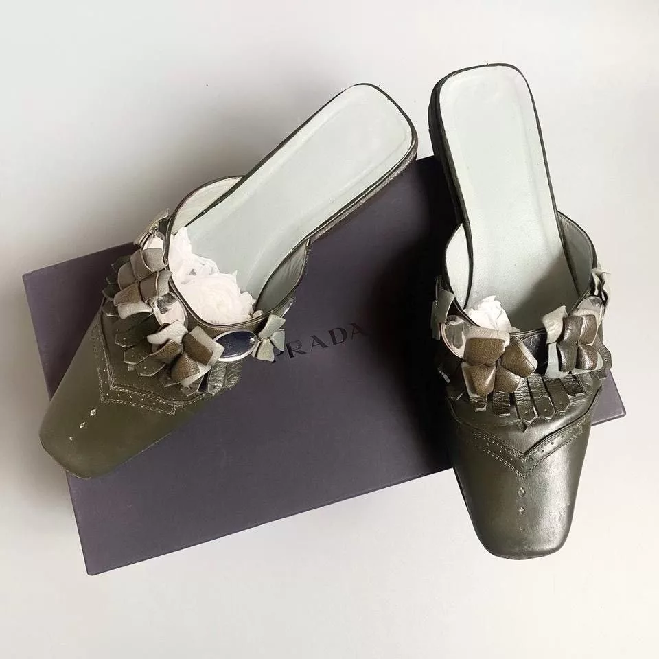 Prada Flats Prada × Vintage prada spring/summer 1999 sabots Green