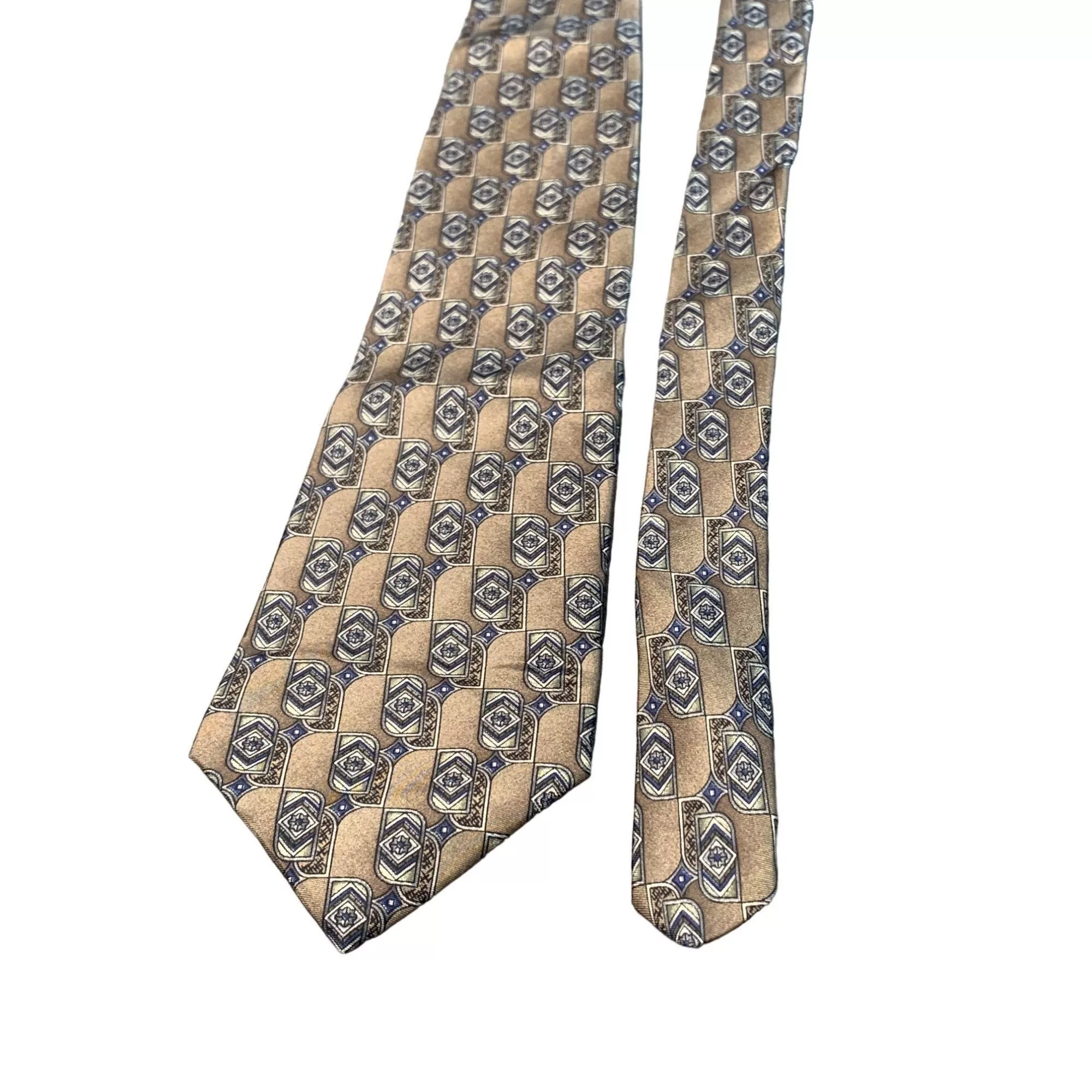 Stafford Ties Pocketsquares Stafford Mens Silk Tie Brown Blue Geometric Print Made in US