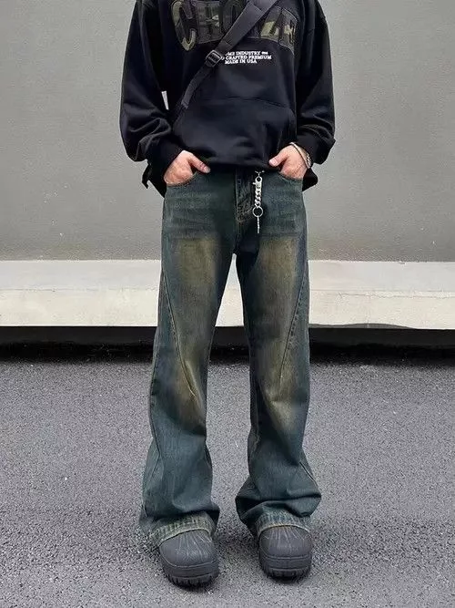 Jean Denim Vintage washed distressed mud-dyed micro-flared jeans Black Avant-Garde