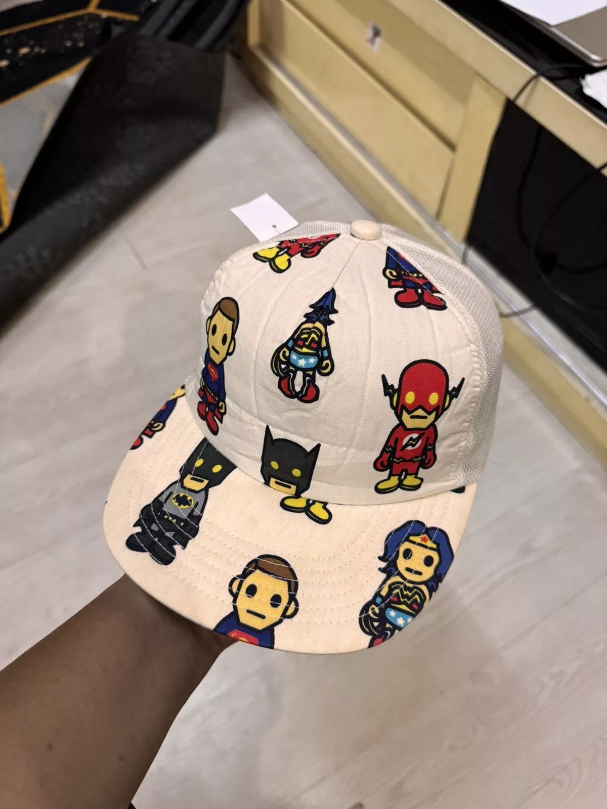 Bape Hats Bape × DC Comics Bathing Ape DC Comic Superhero Trucker Snapback White