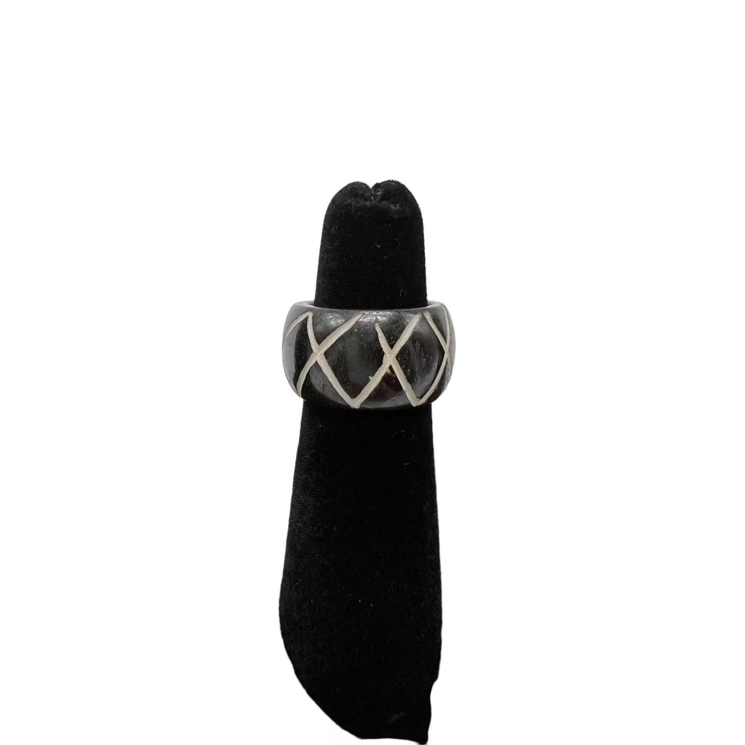 Handmade Rings Handmade Carved Dark Stained Wood Ring Cross Hatch Pattern Brown