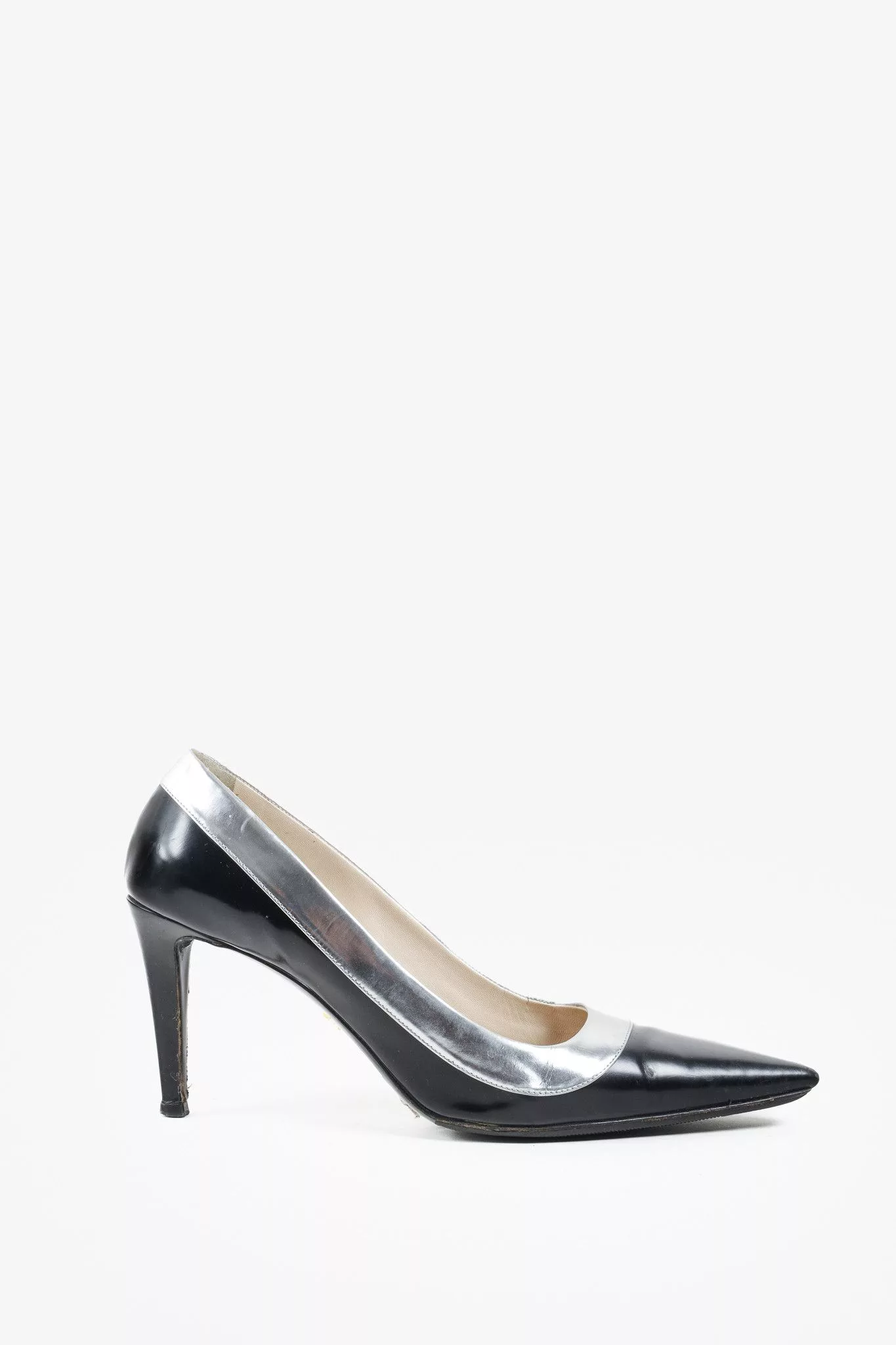 Prada Heels Prada Metallic Rim Point Toe Stiletto Heels Black