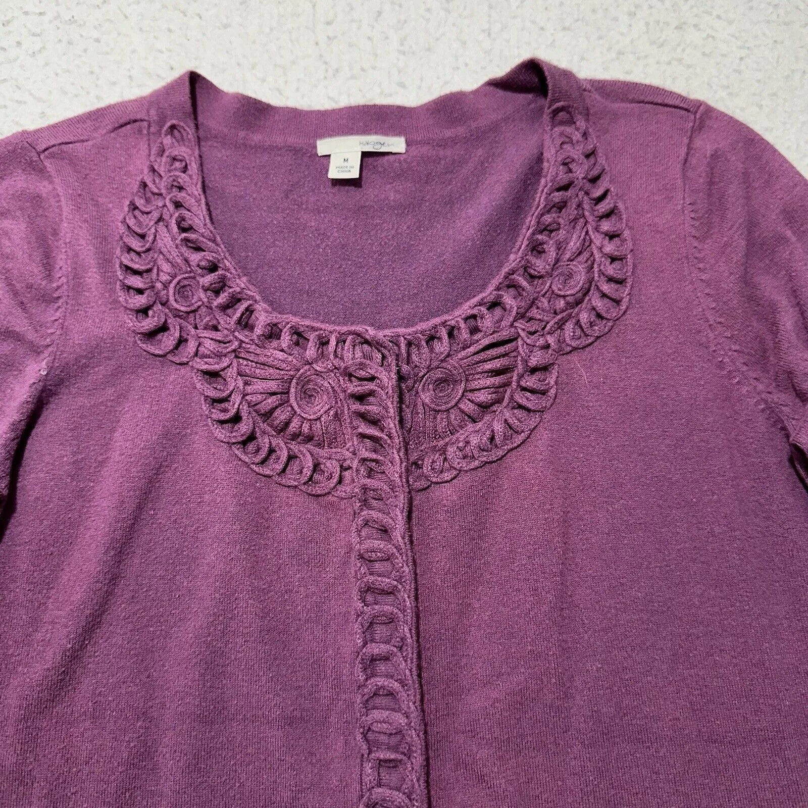 Other Sweaters Other Halogen Medium Snap Button Front Cardigan Emroidery Sweater Purple