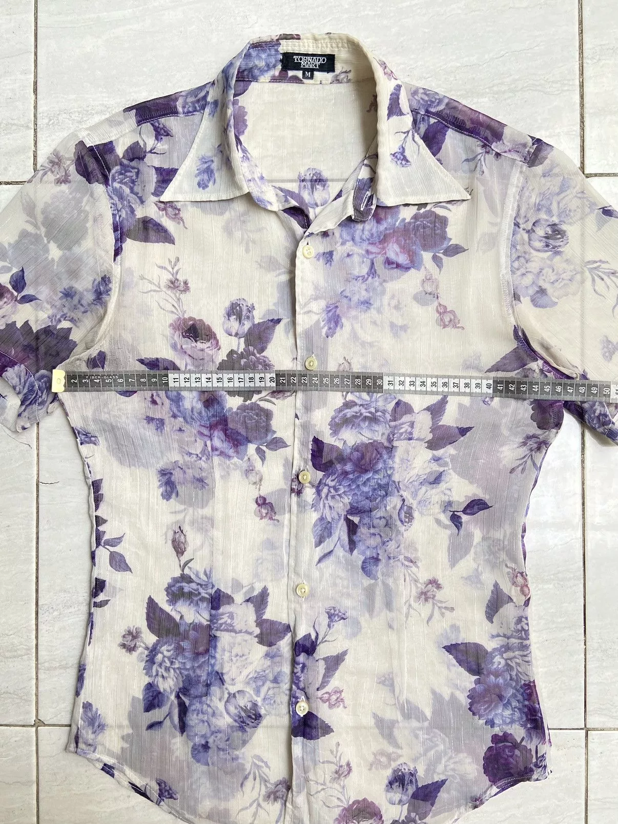 Tornado Mart Shirts Button Ups TORNADO MART Flower Patterned Mesh Shirt White