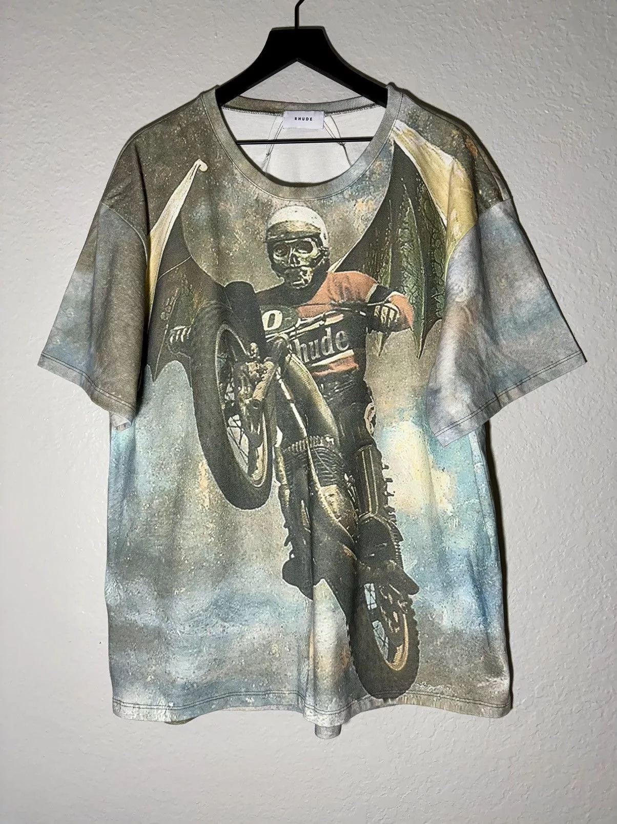 Rhude Short Sleeve T Shirts Rhude Leap Of Death T Shirt All Over Print Oversized Fit Multi