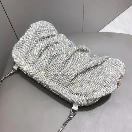 Designer Miscellaneous Designer × Vintage Shiny handle Rhinestones Handmade Evening Clutch Bags Silver Streetwear