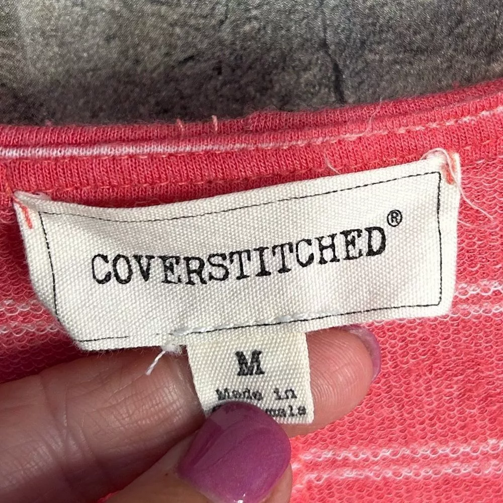 Other Blouses Other Coverstitched Coral Striped Tunic Top Medium Pink