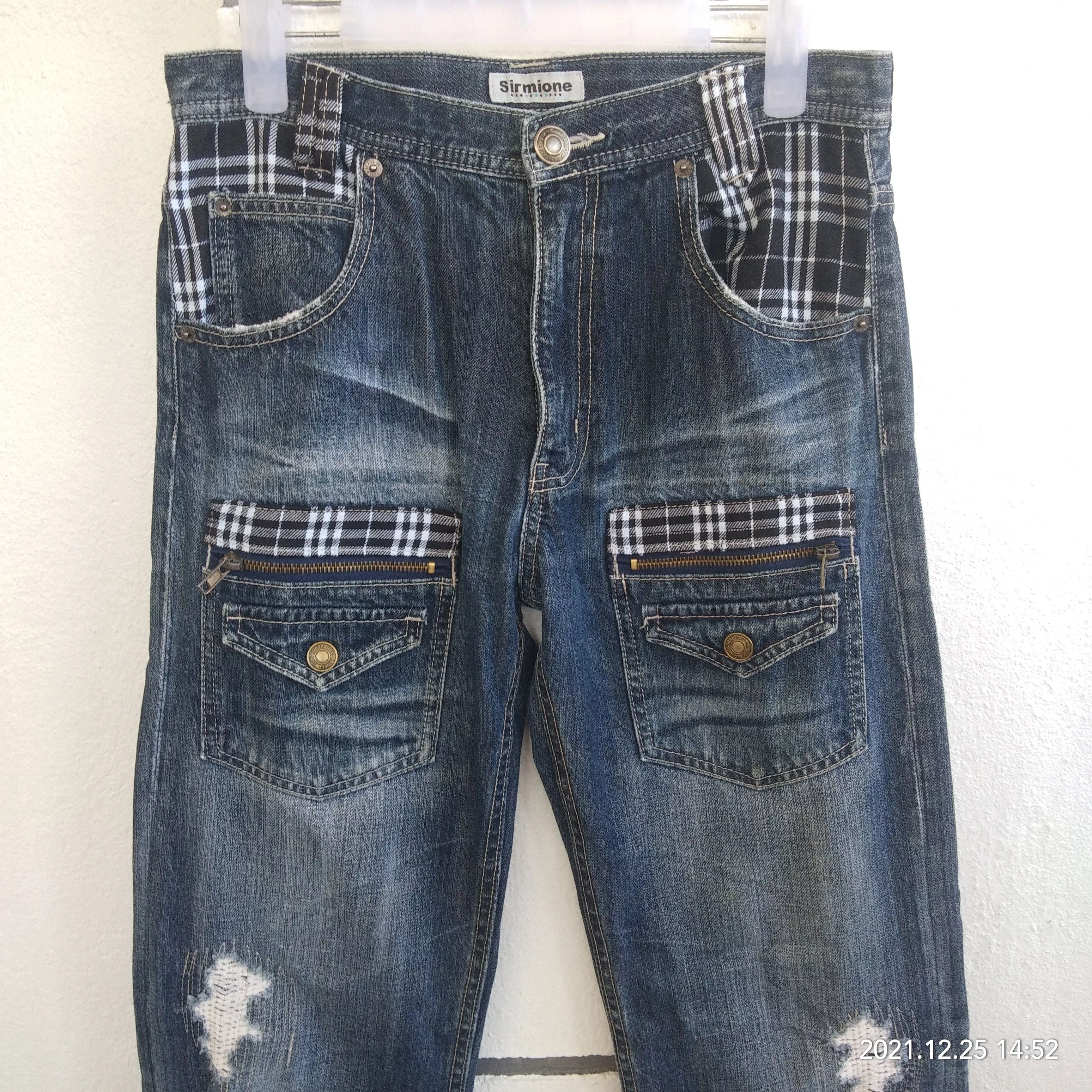 Japanese Brand Denim Bush Pants Distressed Denim Blue