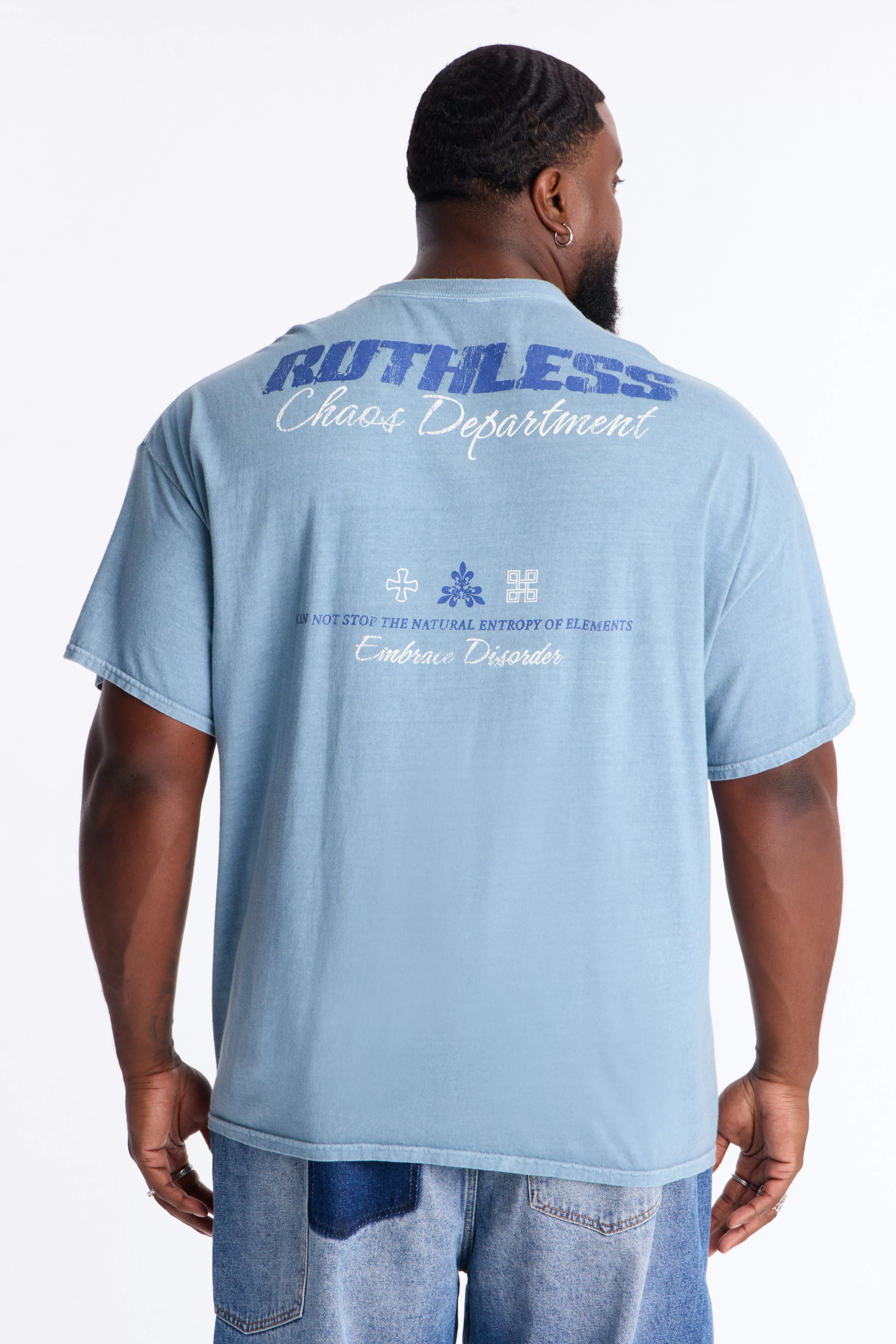 Ruthless Chaos Oversized Washed Short Sleeve Tee - Indigo