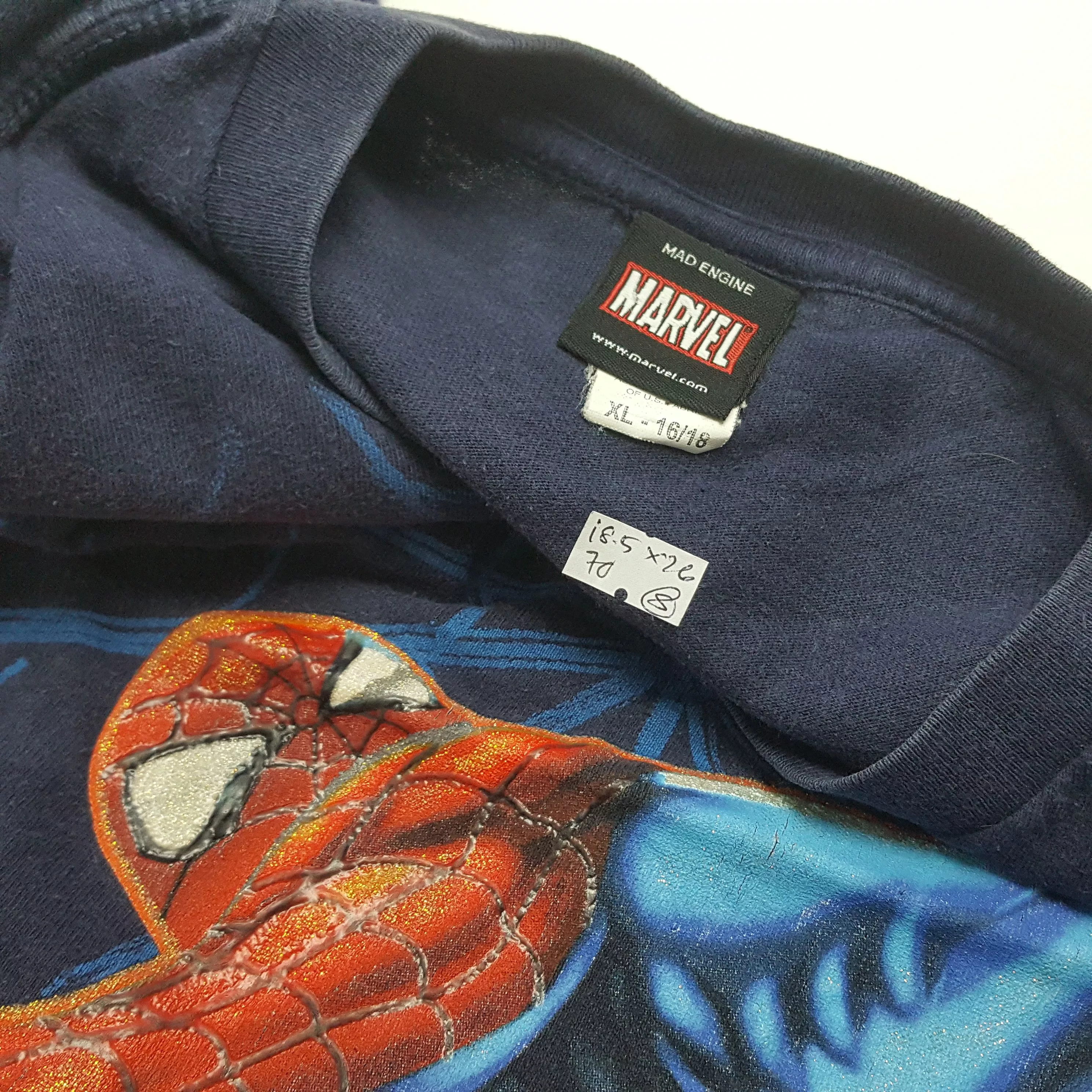 Marvel Comics Short Sleeve T Shirts Marvel Comics × Vintage SPIDER-MAN Marvel comics over print t-shirt Blue