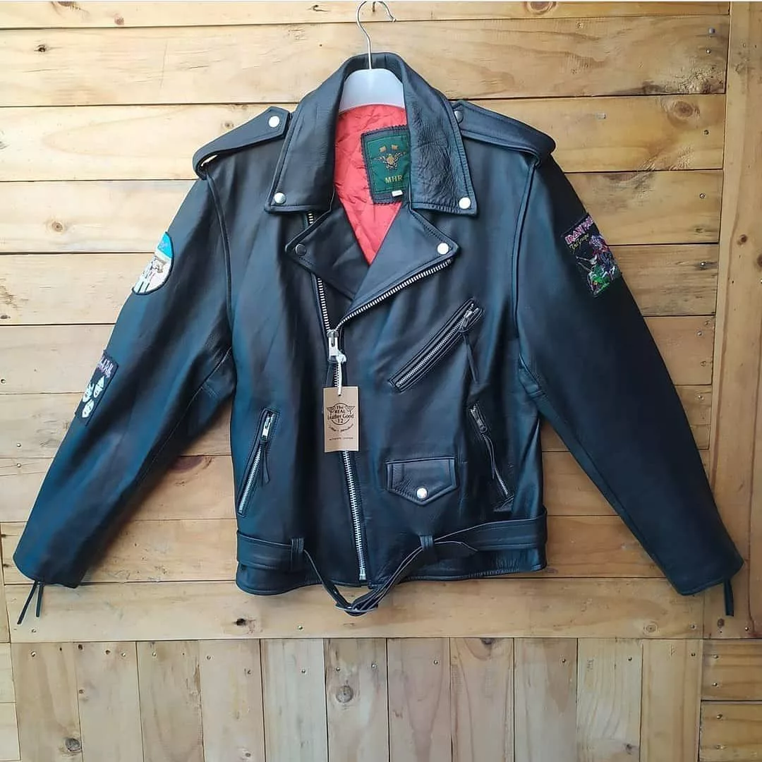 Genuine Leather Leather Jackets Genuine Leather MHR LEATHER RAMONES JACKET FULL PATCHES NEWYORK DOLS, AADCC Black