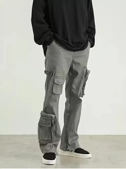 Jean Casual Pants Jean multi function pocket flared utility tactical cargo pants Black Avant-Garde