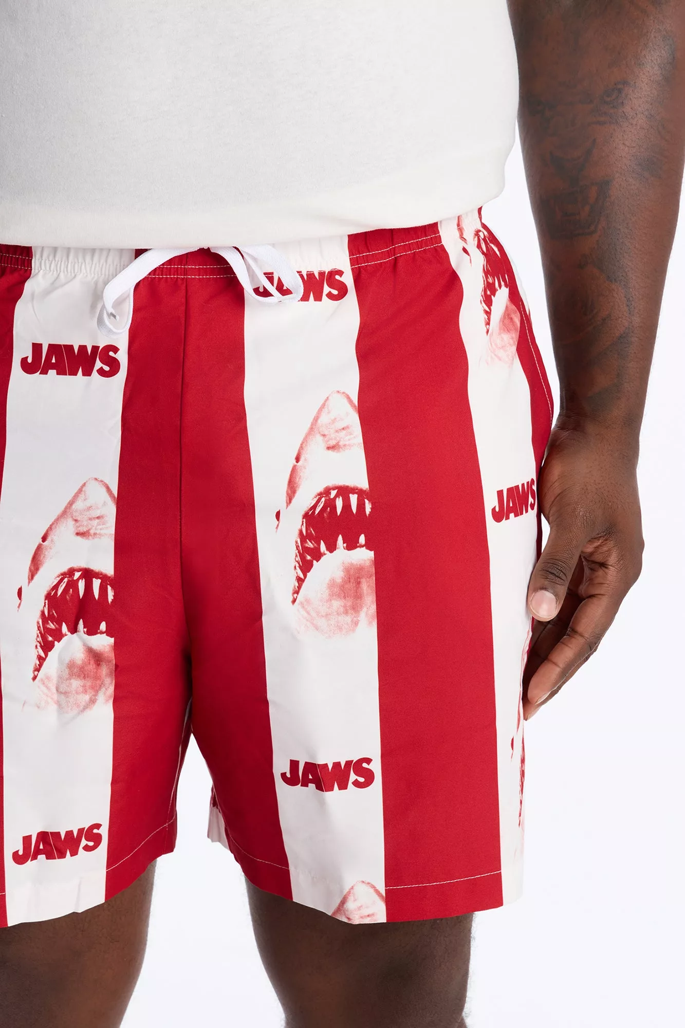 Jaws Striped Swim Trunk 7″ - Red