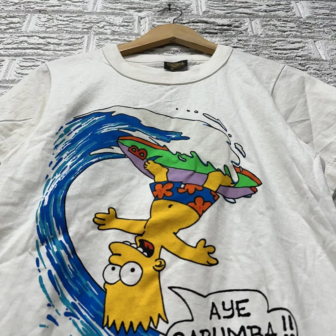 Changes Short Sleeve T Shirts RARE Vintage Bart Simpson Changes Single Stitch Surfing White