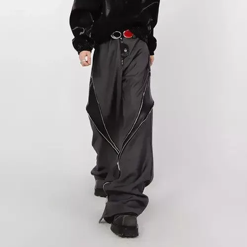 Jean Casual Pants Jean PU Leather Zipper Pants Straight Black Avant-Garde