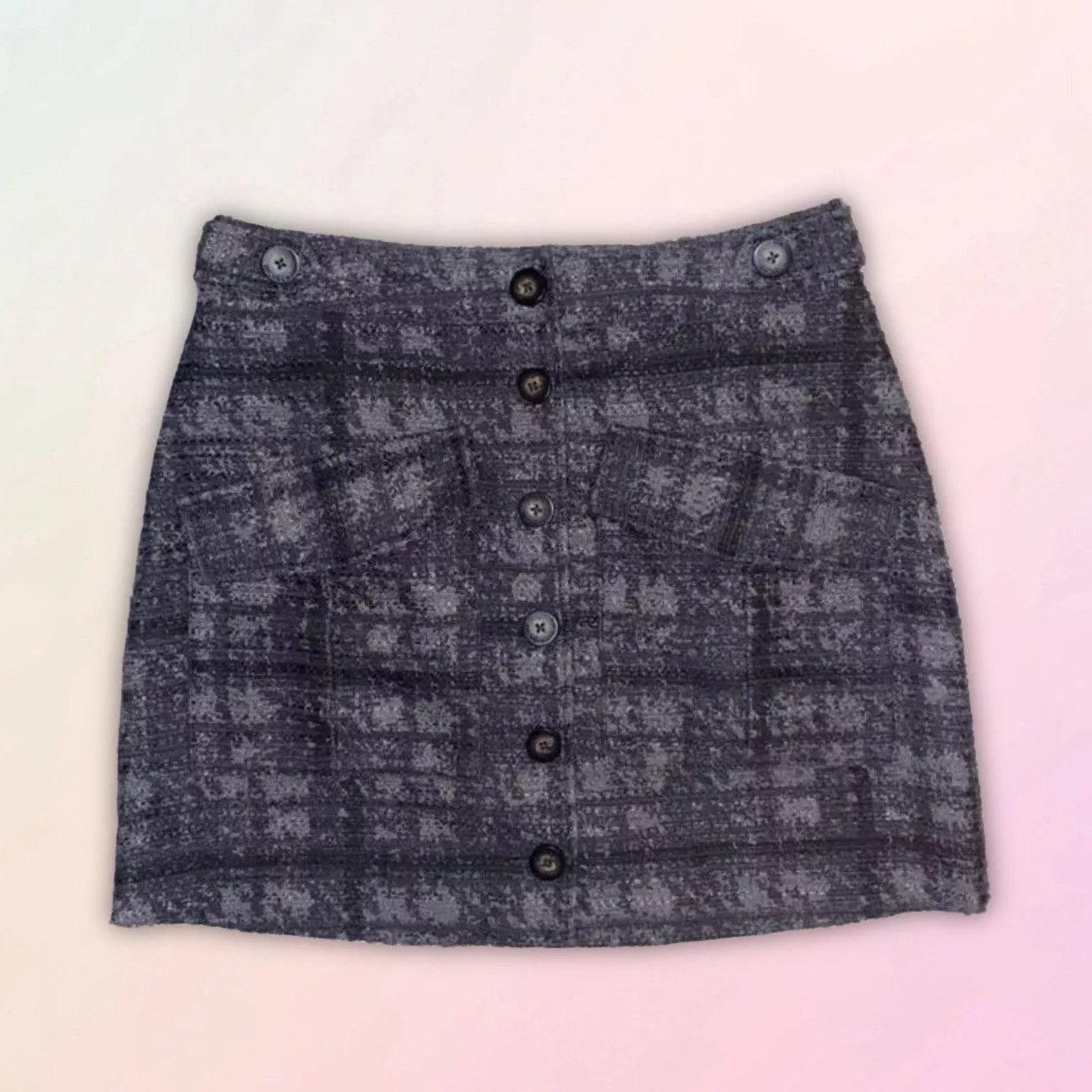 Vintage Mini Skirts Vintage Rachel Roy, Retro, Grey Houndstooth, Tweed Mini Skirt Gray