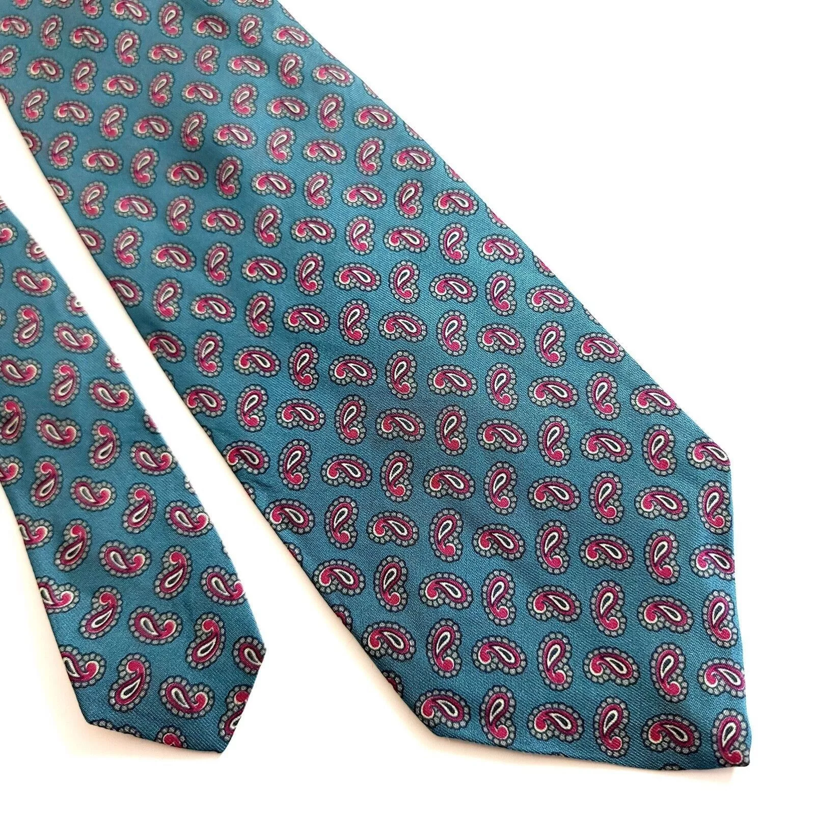 Robert Talbott Ties Pocketsquares Robert Talbott Teal Red Paisley Print Hand Sewn Short Silk T Green