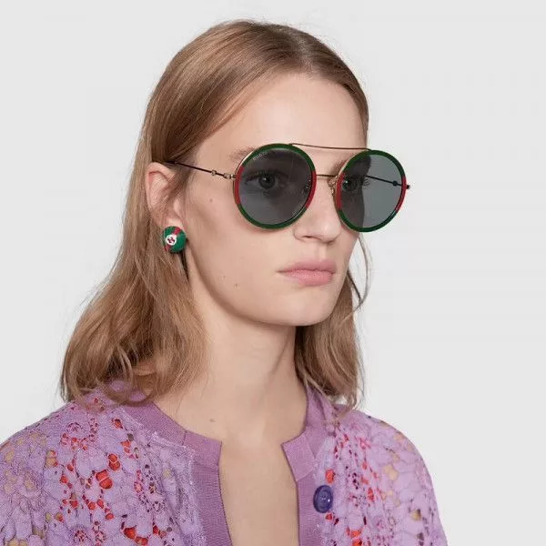 Gucci Sunglasses GUCCI Green Gradient Round Ladies Sunglasses GG0061S 003 56 Multi